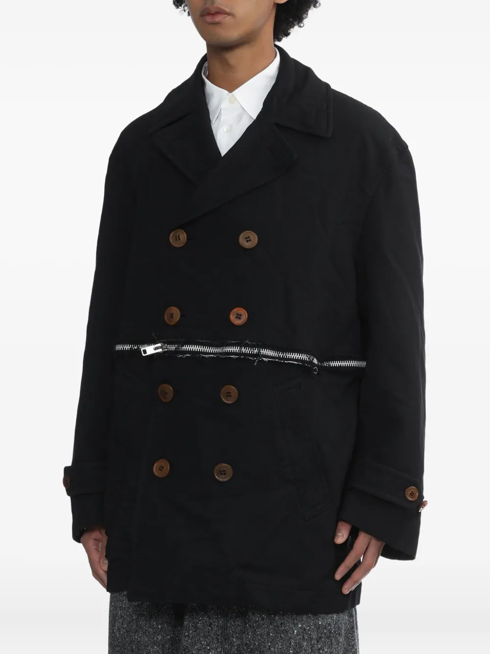 Black Comme Des Garçons Double-breasted Zip Jacket In Animal Print