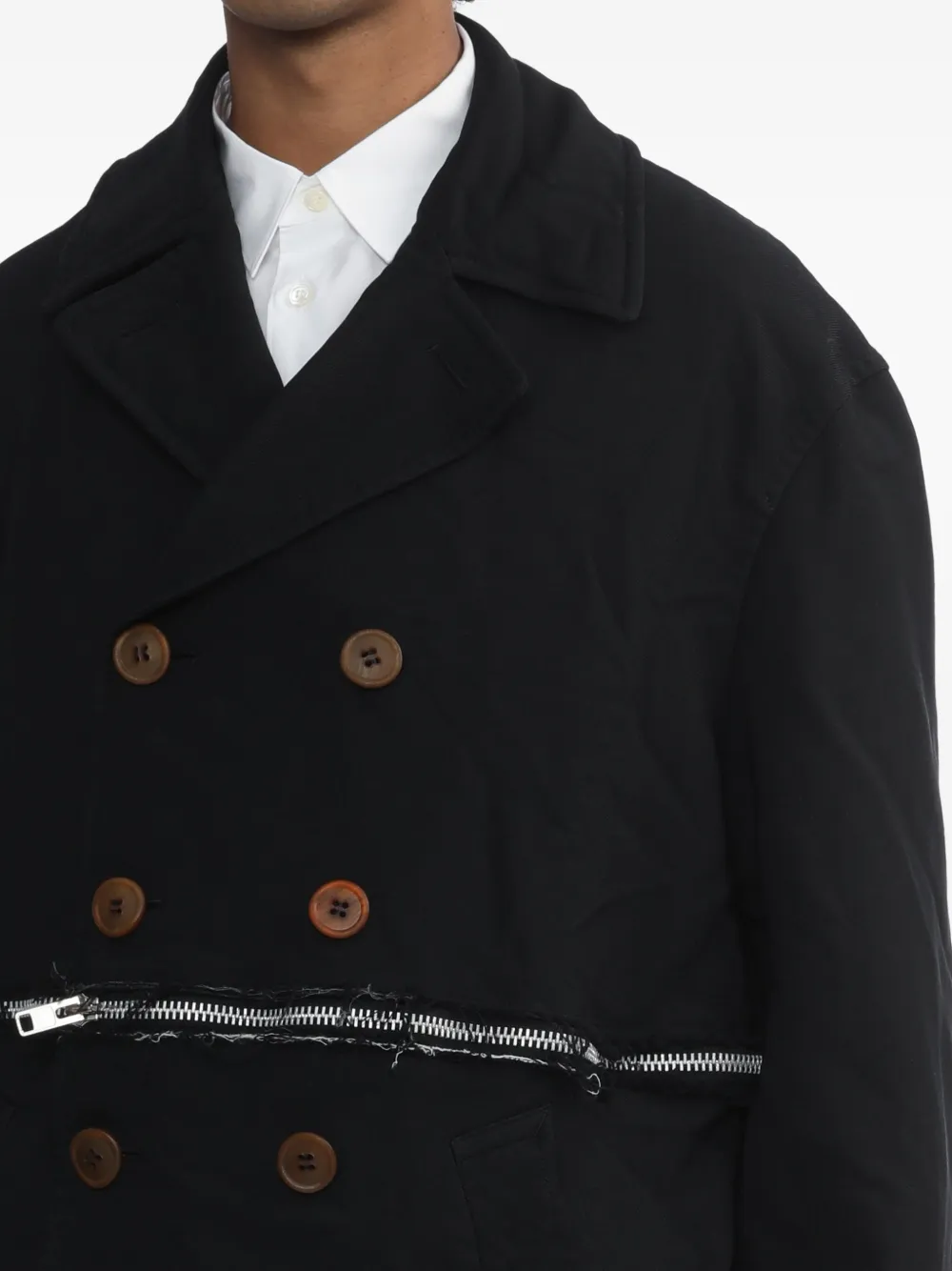 Black Comme Des Garçons Double-breasted Zip Jacket In Animal Print
