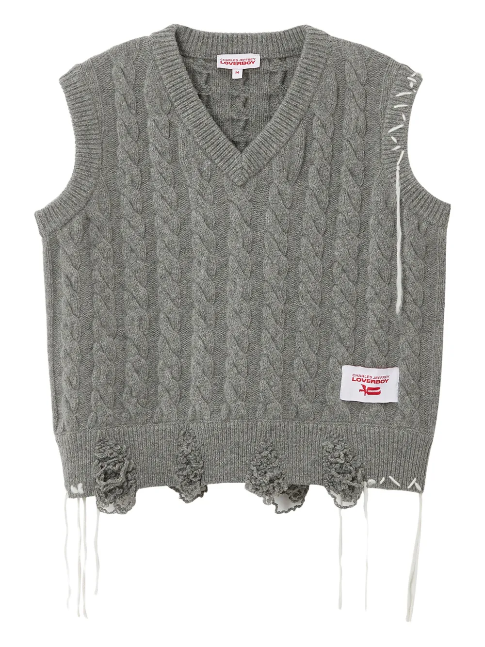 Charles Jeffrey Loverboy Cable-knit Frayed Vest In Gray