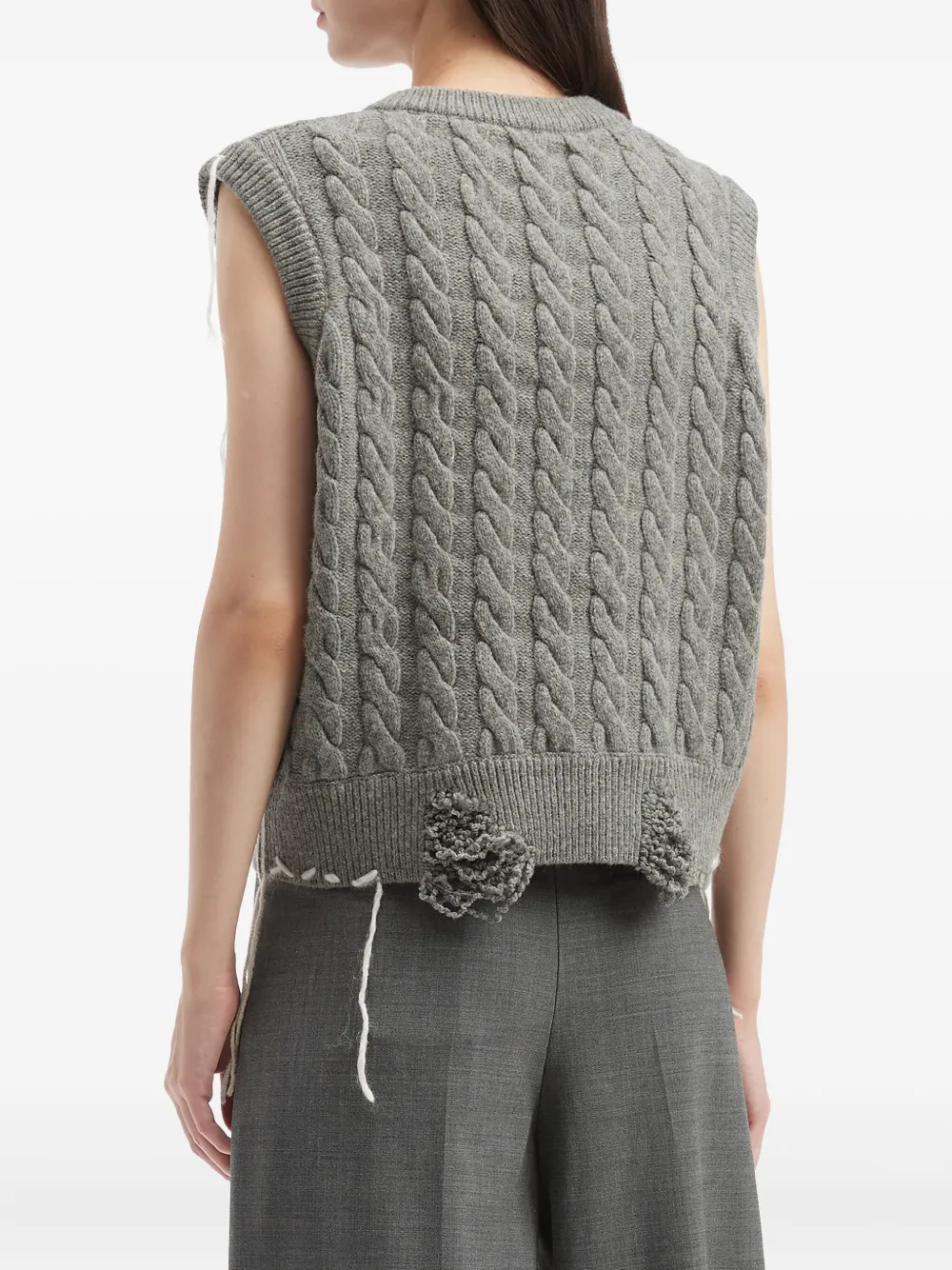 Charles Jeffrey Loverboy Cable-knit Frayed Vest In Gray