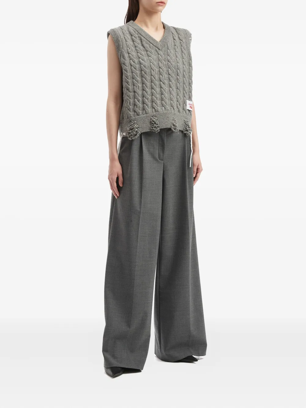 Charles Jeffrey Loverboy Cable-knit Frayed Vest In Gray