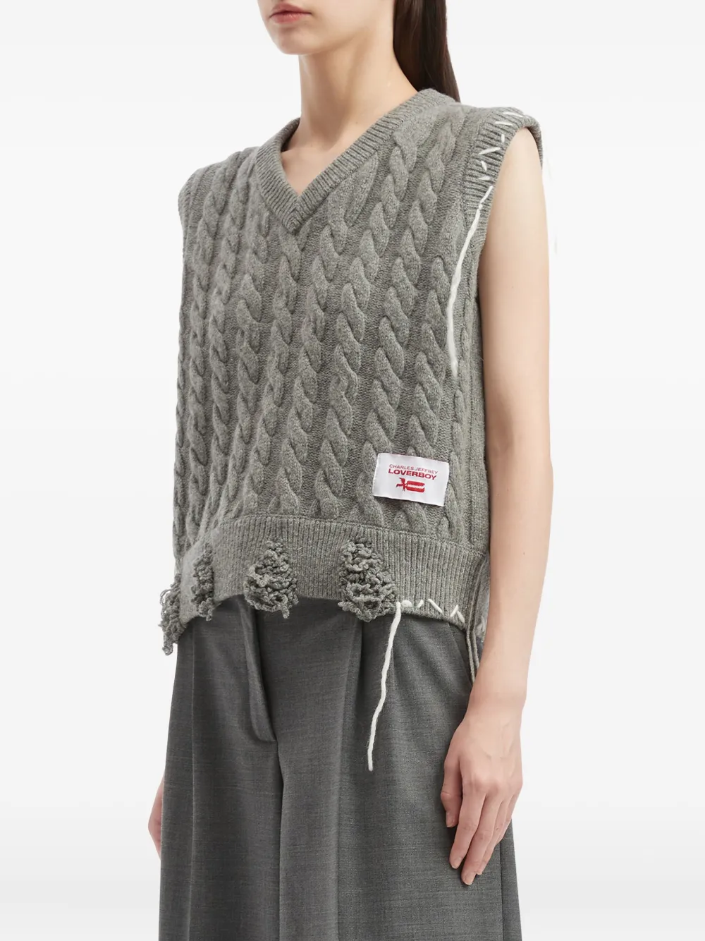 Charles Jeffrey Loverboy Cable-knit Frayed Vest In Gray