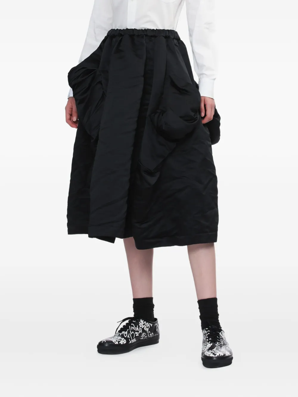 Comme Des Garçons Comme Des Garçons Midi-jurk met gesmockt detail Zwart