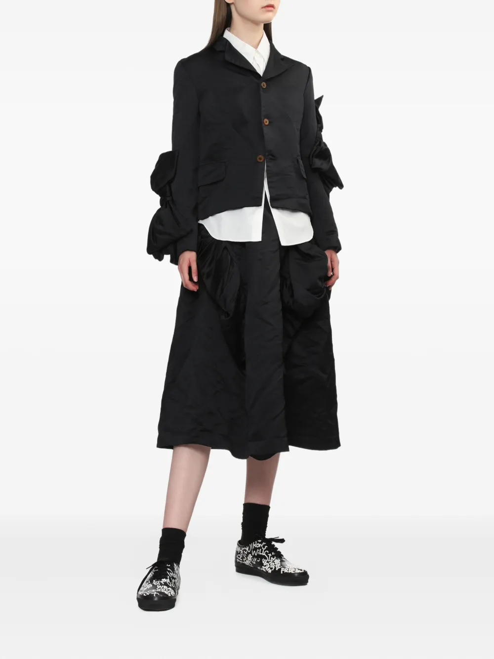 Comme Des Garçons Comme Des Garçons gathered-detail midi skirt - Zwart