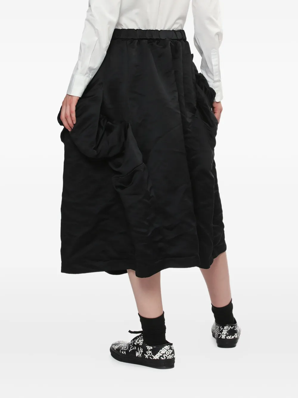 Comme Des Garçons Comme Des Garçons Midi-jurk met gesmockt detail Zwart