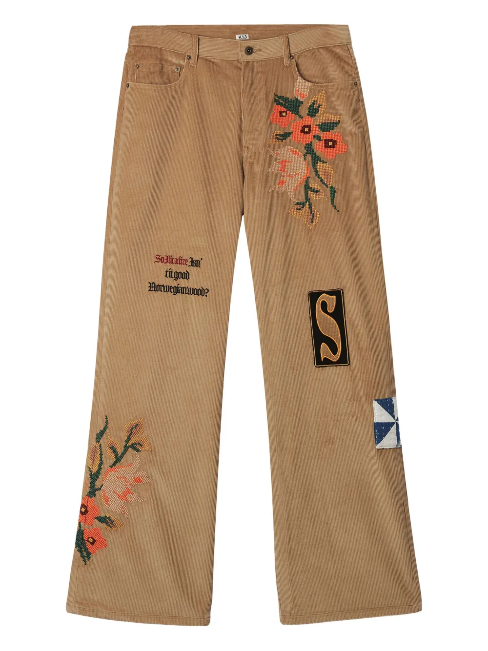 KHOKI pantalon à fleurs brodées | tons neutres | Image 1