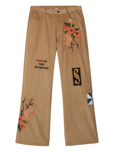 KHOKI floral-embroidery patch-detail trousers