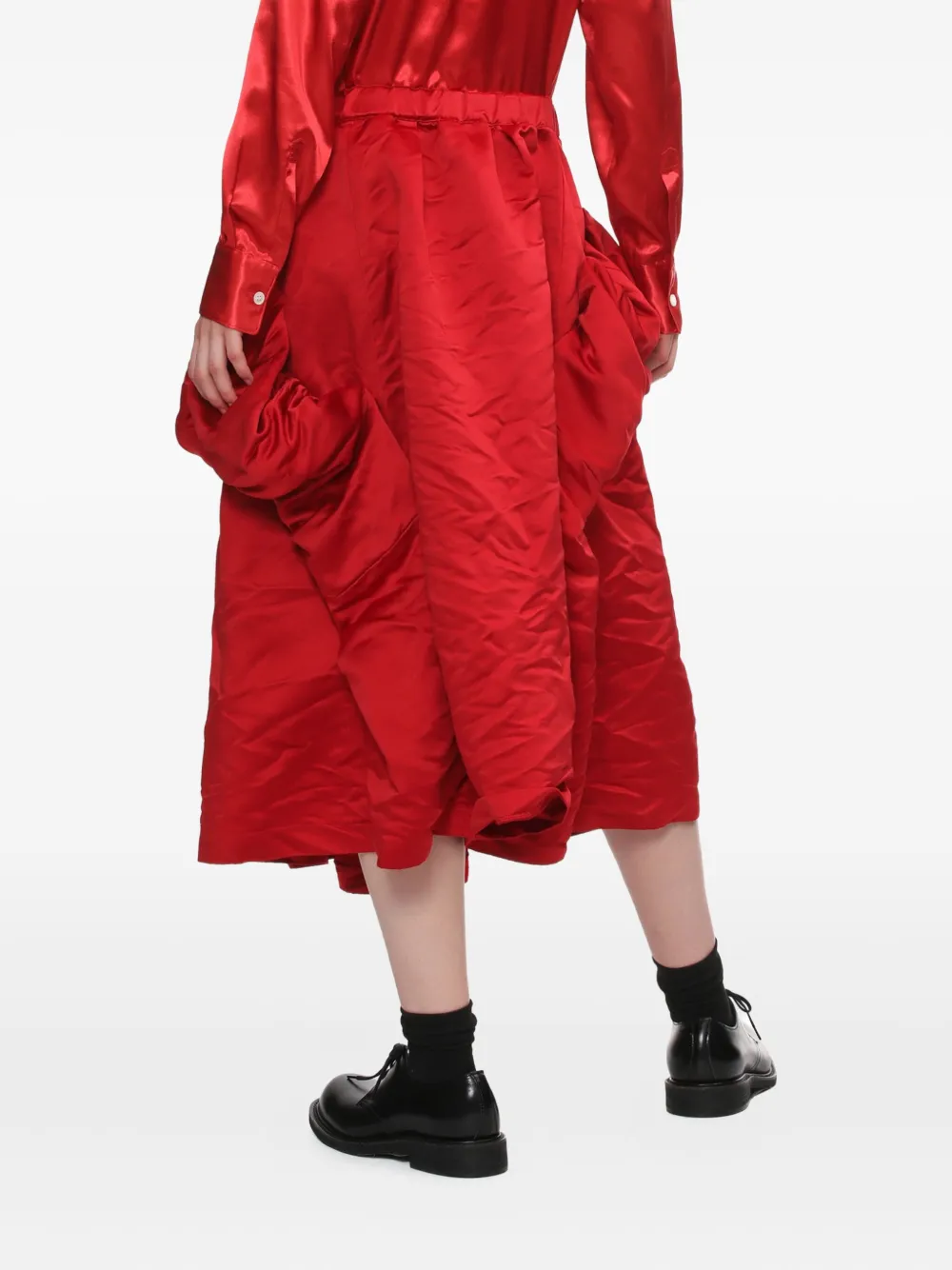 Comme Des Garçons Ruffled Midi Skirt In Red