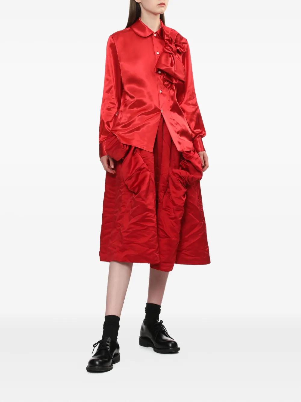 Comme Des Garçons Comme Des Garçons ruffled midi skirt - Rood