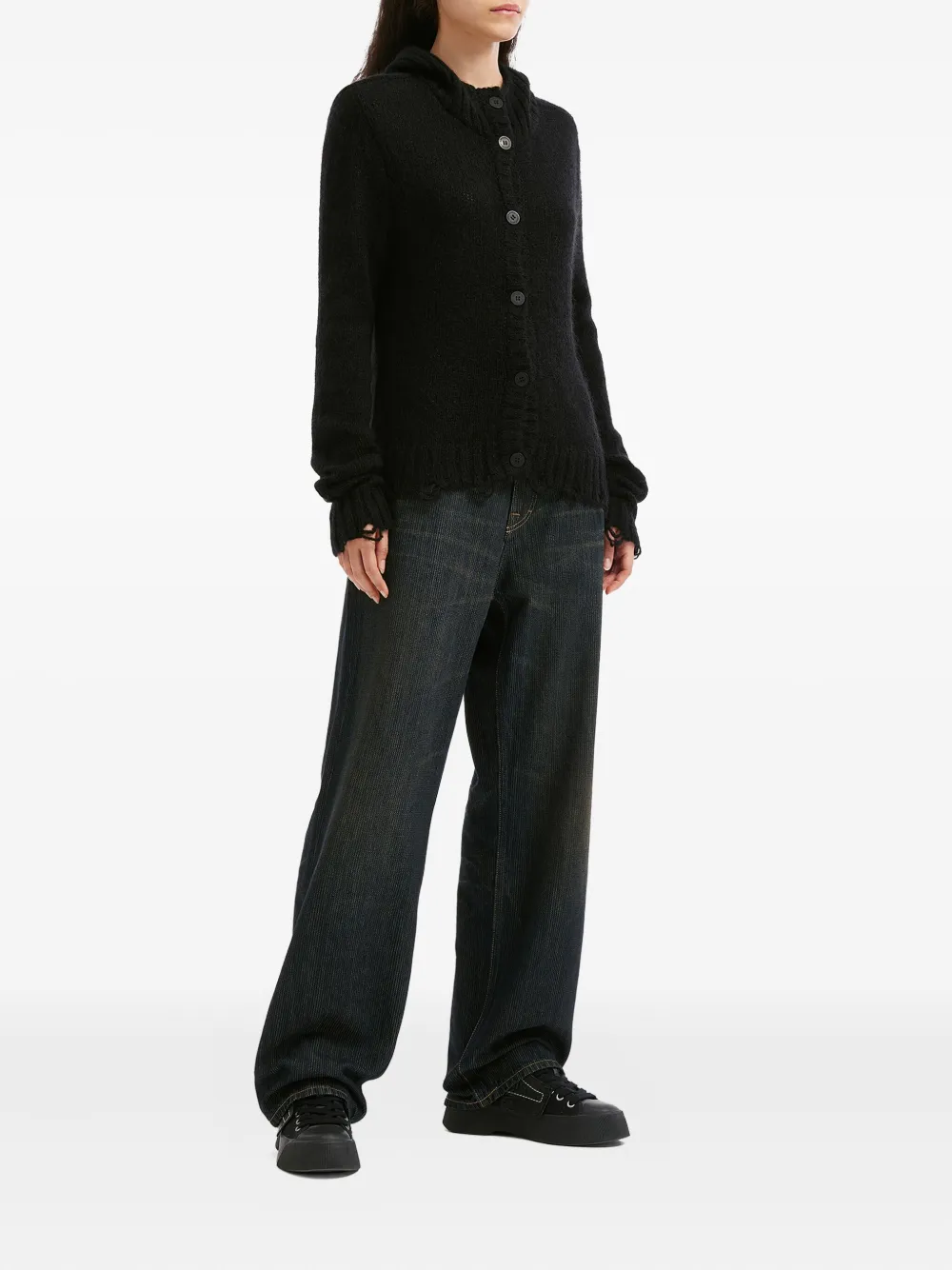 Charles Jeffrey Loverboy Button Frayed Cardigan In Black