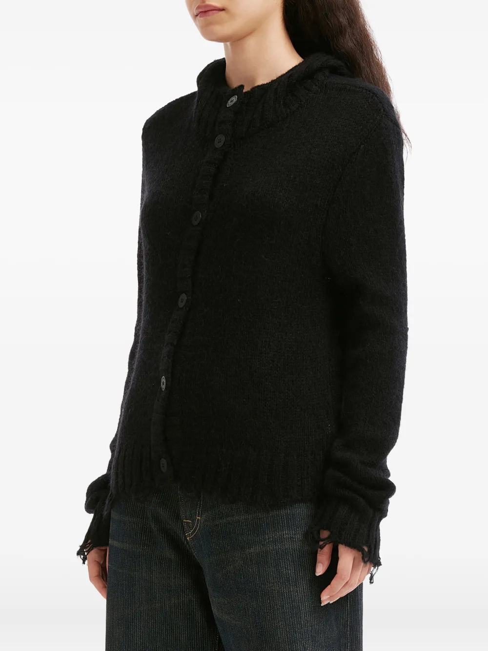 Charles Jeffrey Loverboy Button Frayed Cardigan In Black