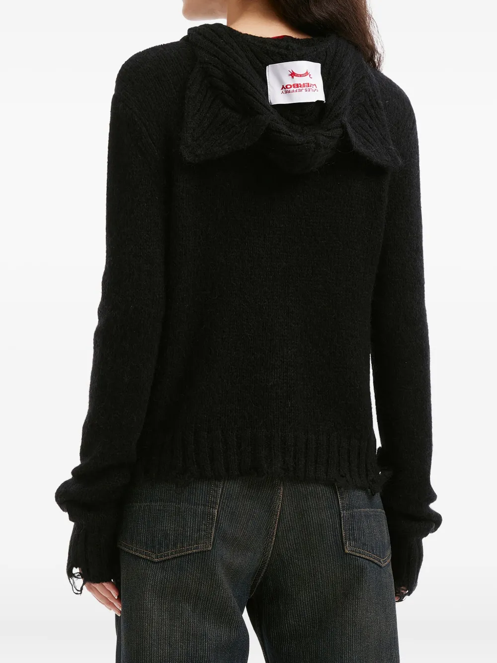 Charles Jeffrey Loverboy Button Frayed Cardigan In Black