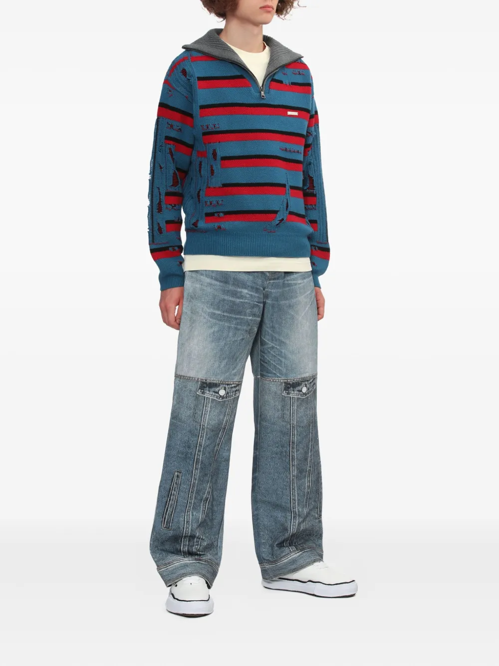 Andersson Bell Striped Zip-up Sweater In Blue