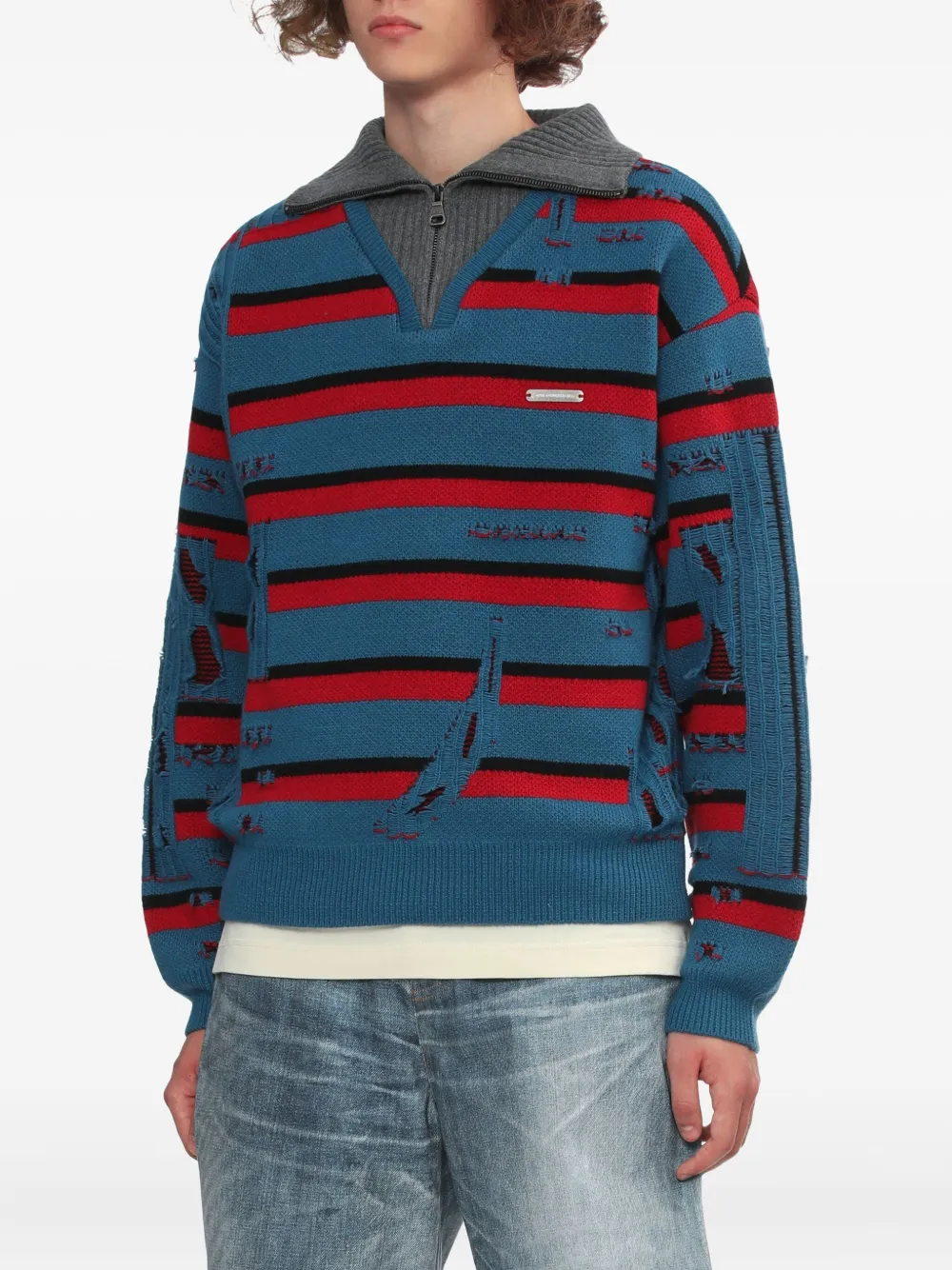 Andersson Bell Striped Zip-up Sweater In Blue
