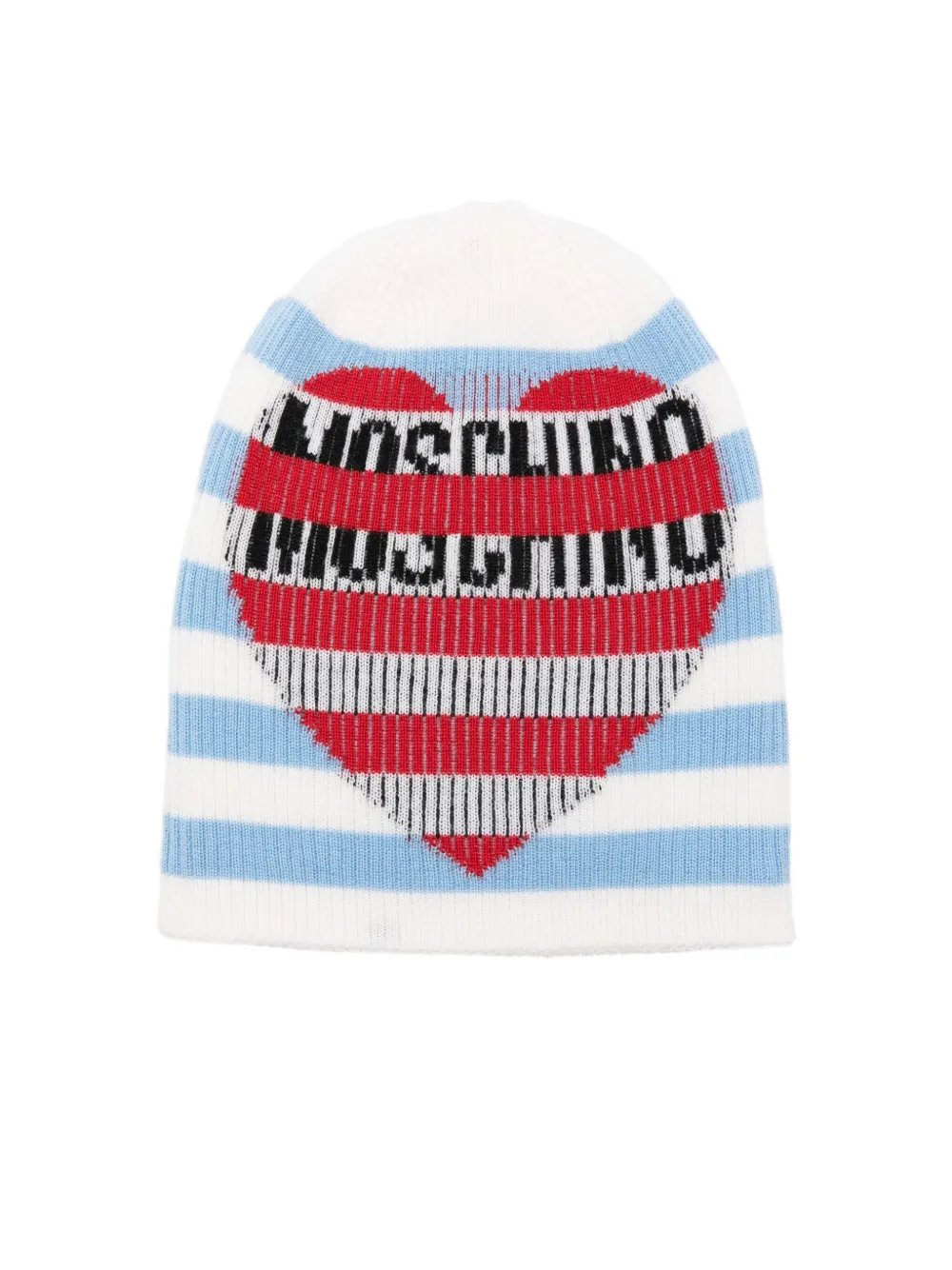 Moschino Striped Heart Beanie In White