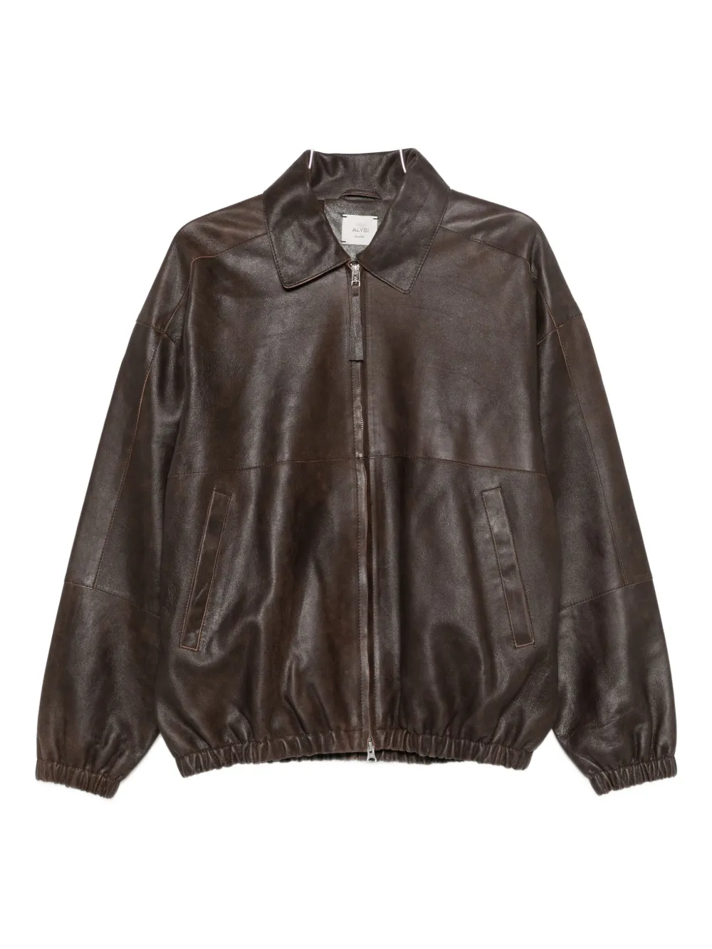 Alysi Leather Bomber Jacket In Brown