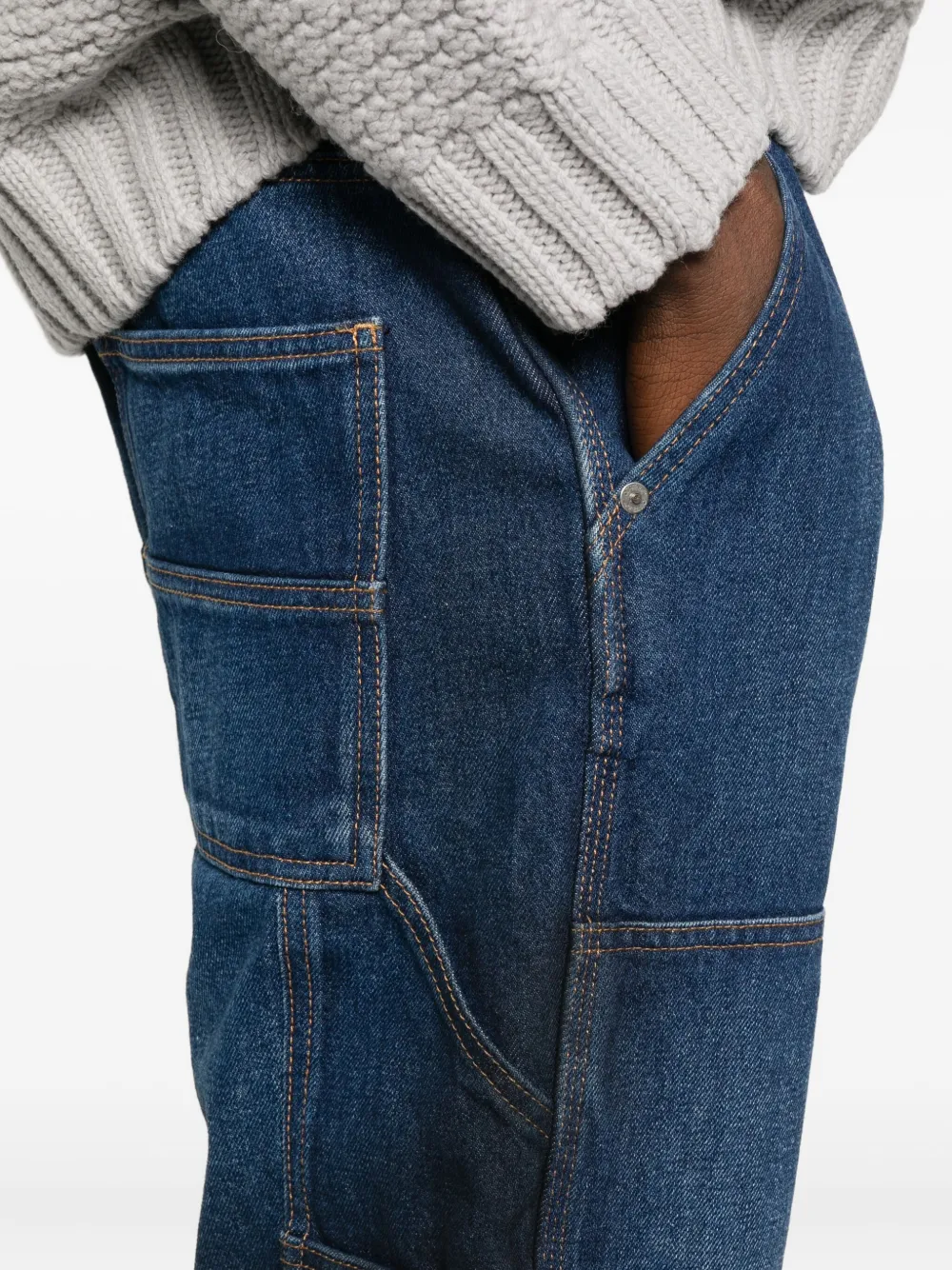 Off-white Panelled Cotton Jeans In Blue