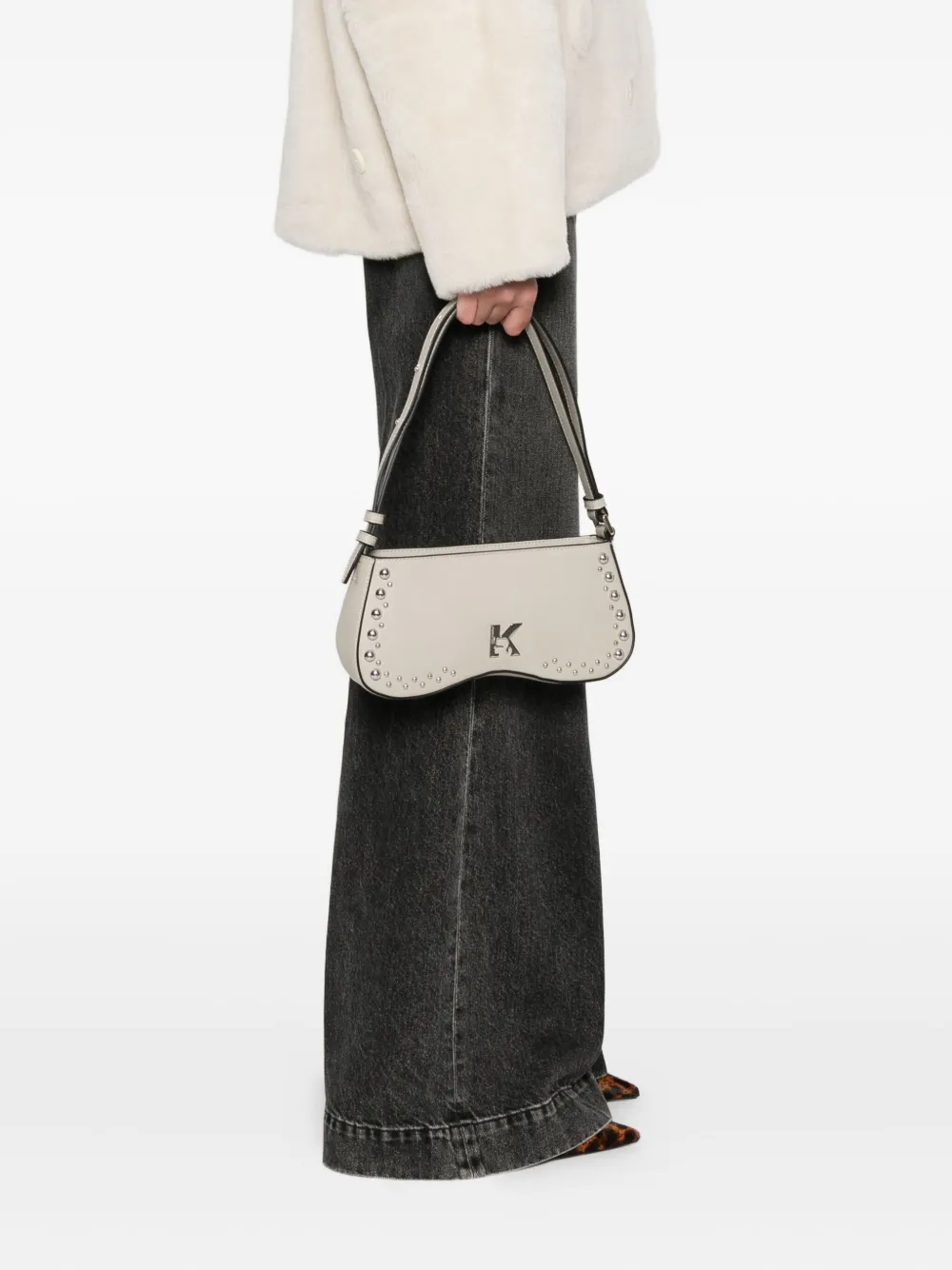 Karl Lagerfeld Jeans Studded Shoulder Bag In Neutral