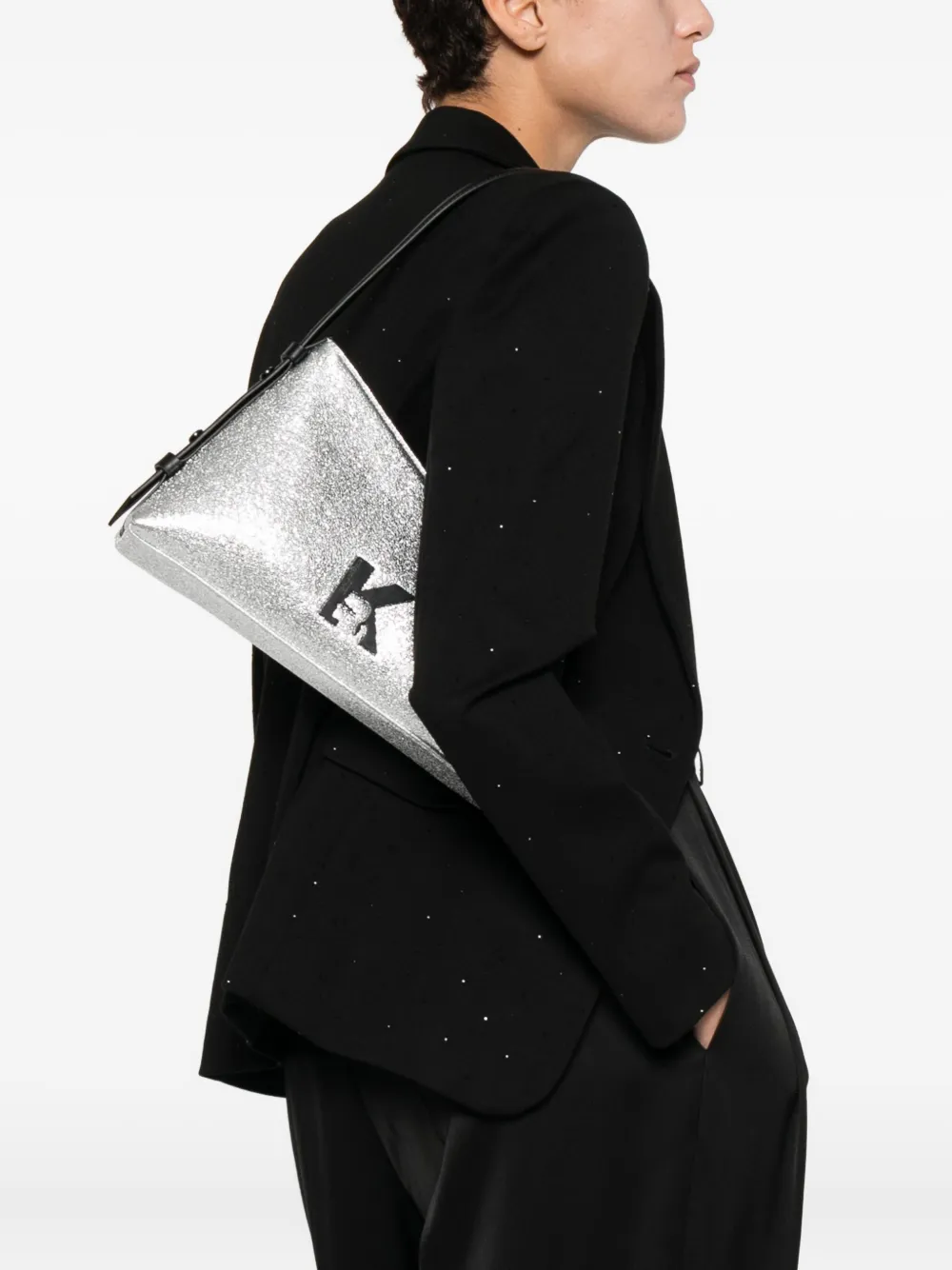 Karl Lagerfeld Jeans Asymmetric Shoulder Bag In Silver