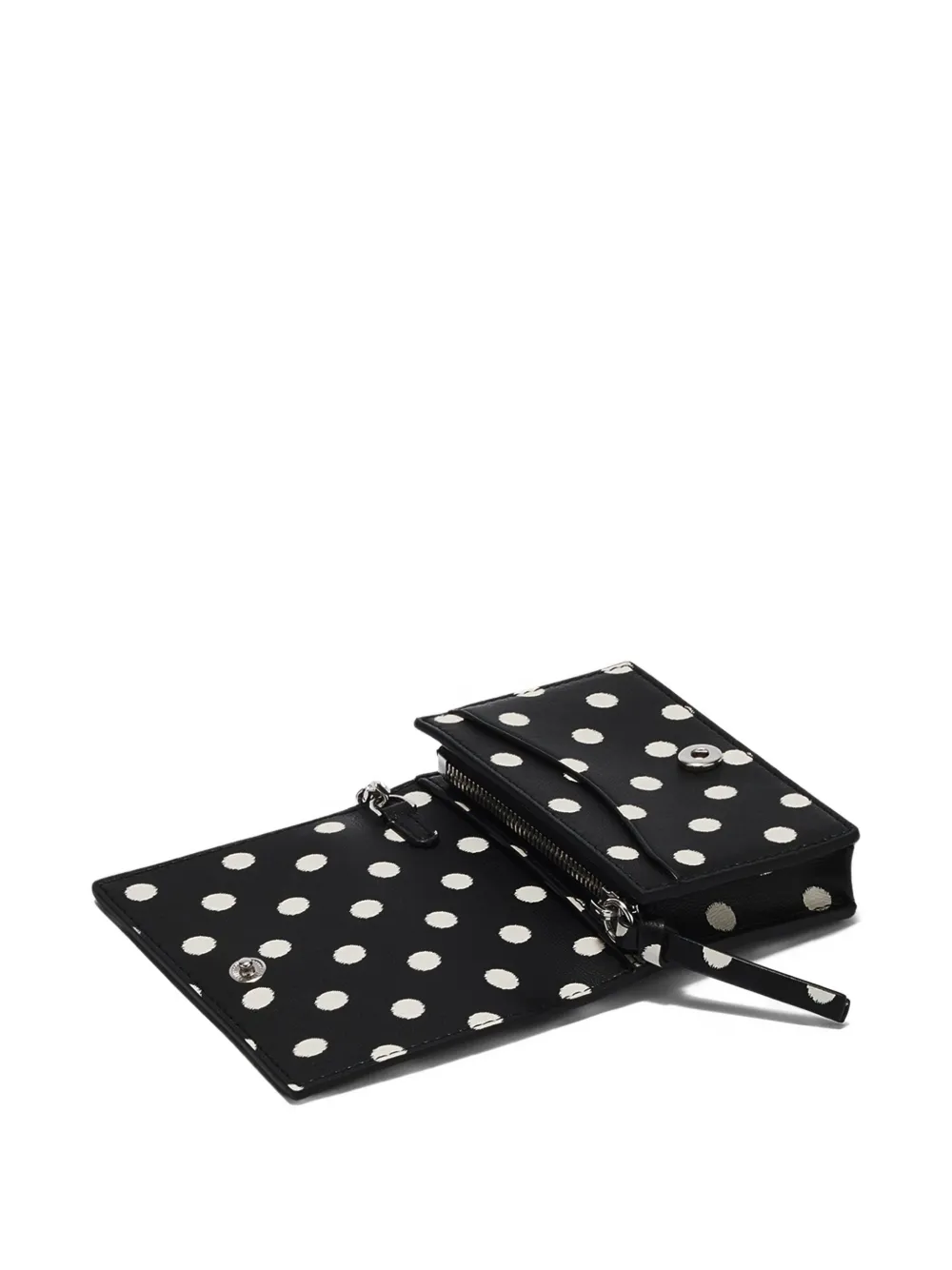 Ganni Polka-dot Logo-charm Wallet In Black