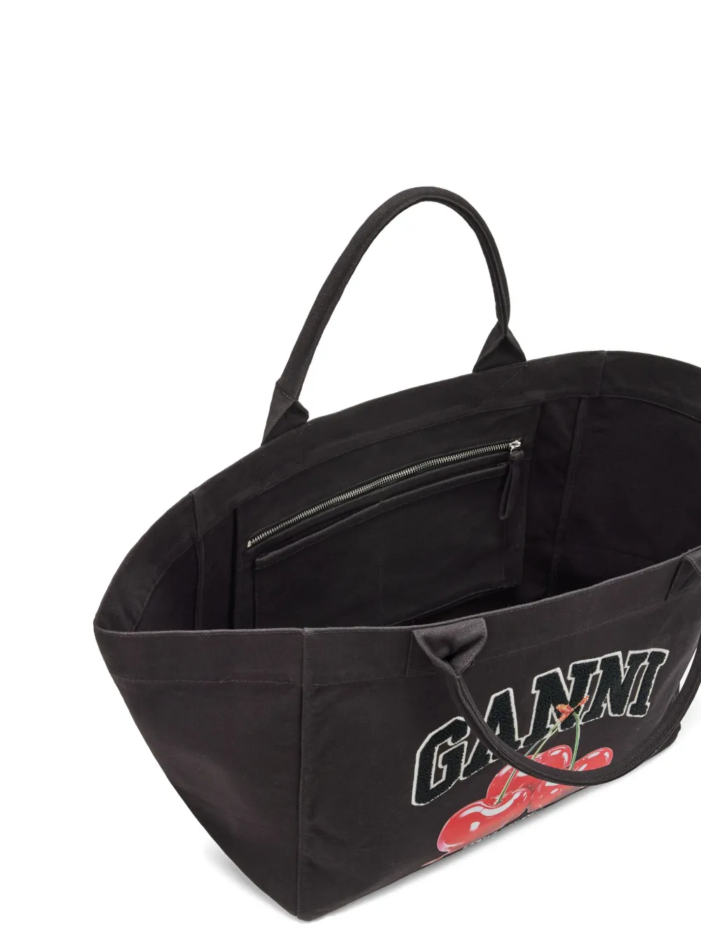 GANNI XXL Cherry shopper met print Zwart