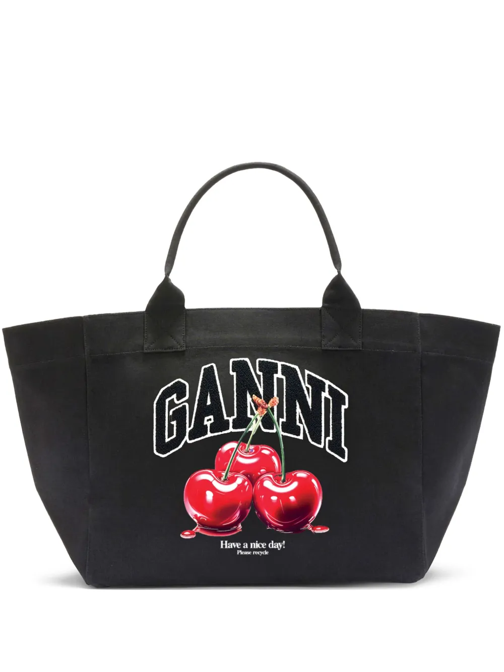 GANNI Borsa tote XXL CHERRY con stampa - Nero