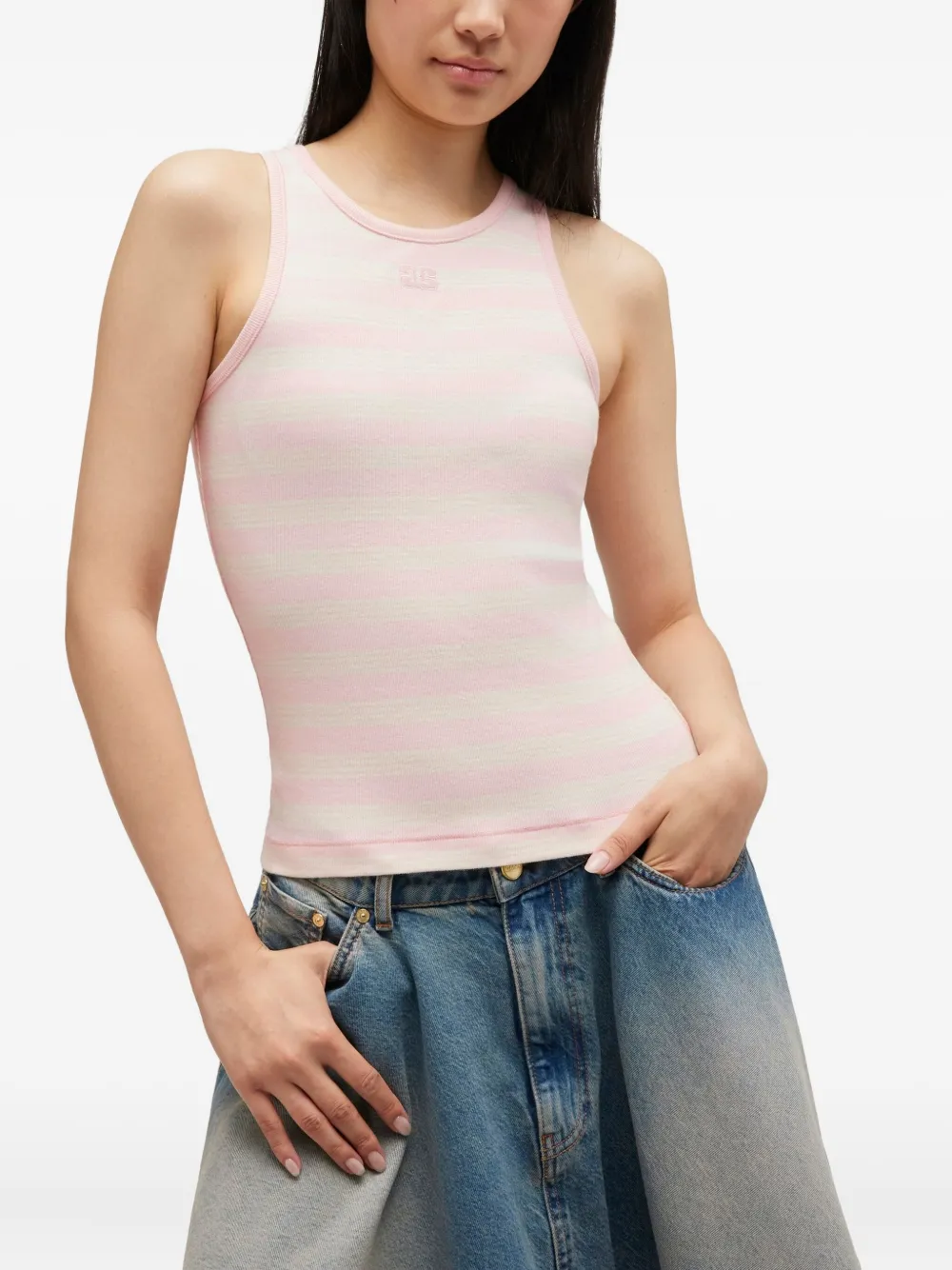 Ganni Striped Tank Top In Neutral