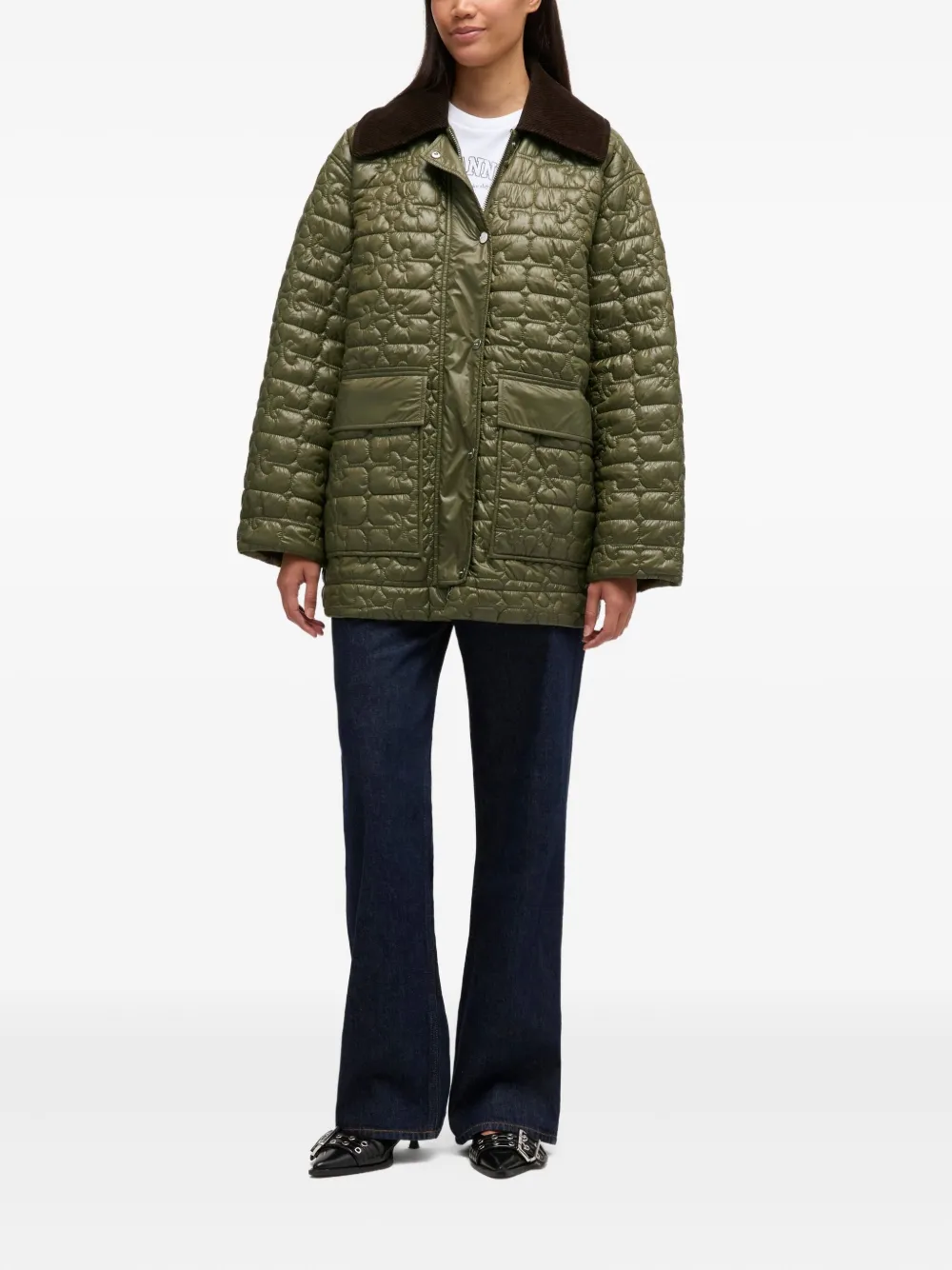 GANNI Gewatteerd jack met zak Groen