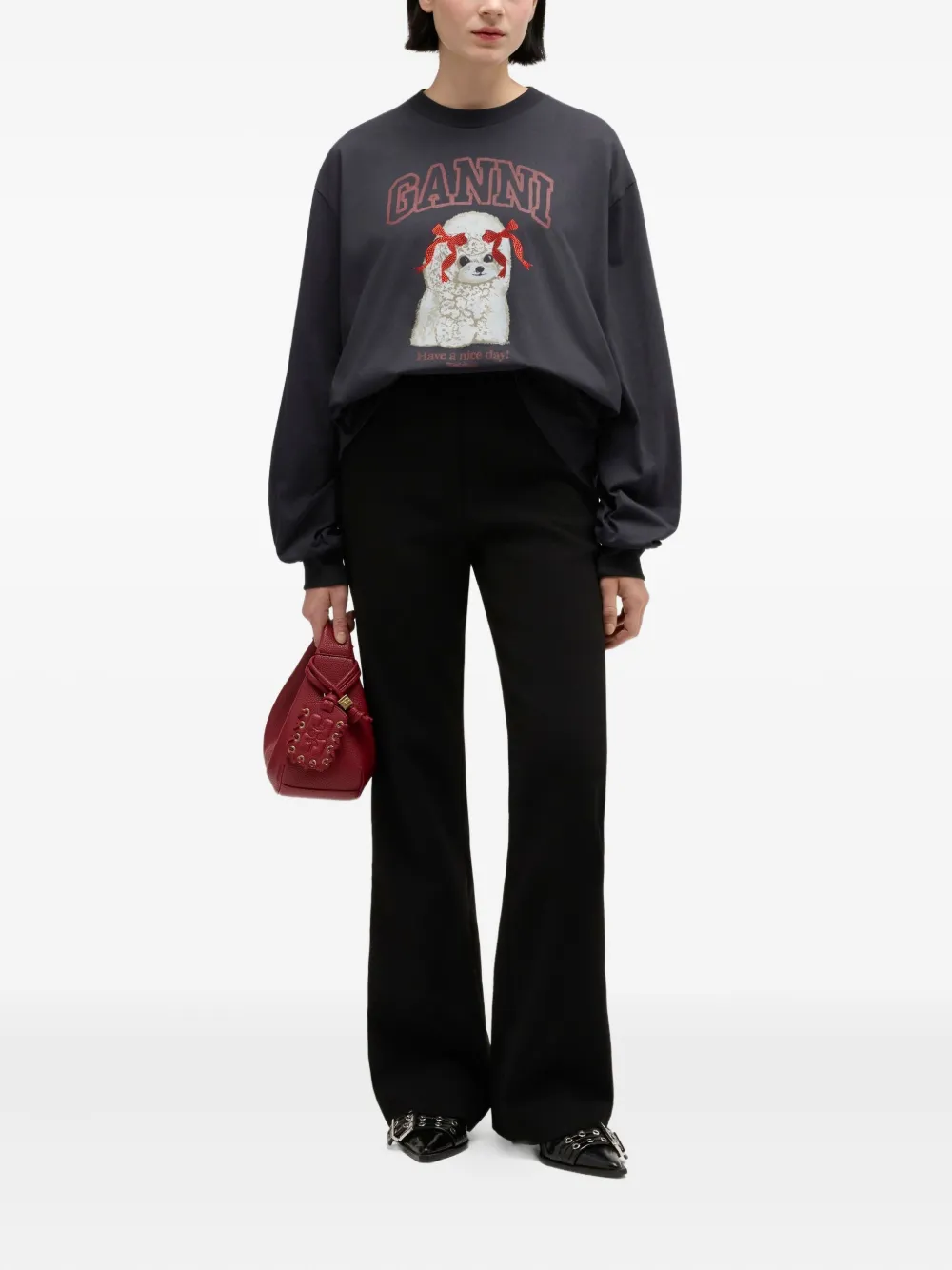 Ganni Puddle Organic Cotton Sweater In Gray