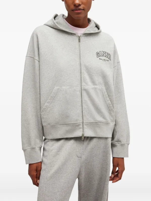 GANNI Zip Hoodie | Grey | FARFETCH RO