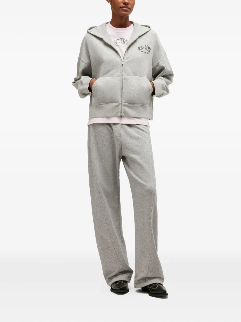 GANNI Hoodie met rits - Grijs