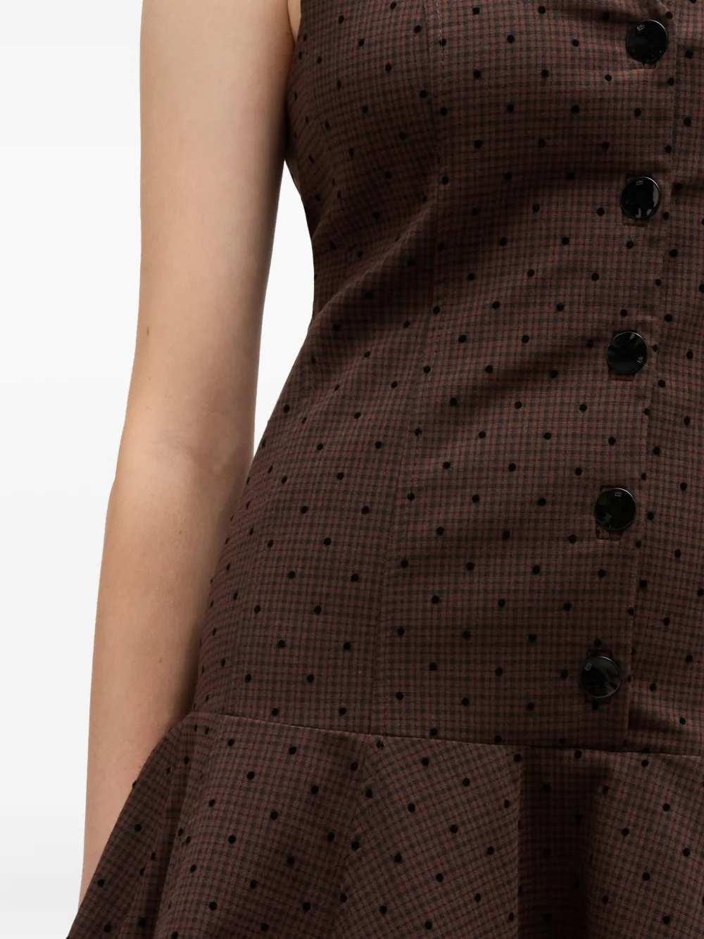 Ganni Button Polka Dot Dress In Brown