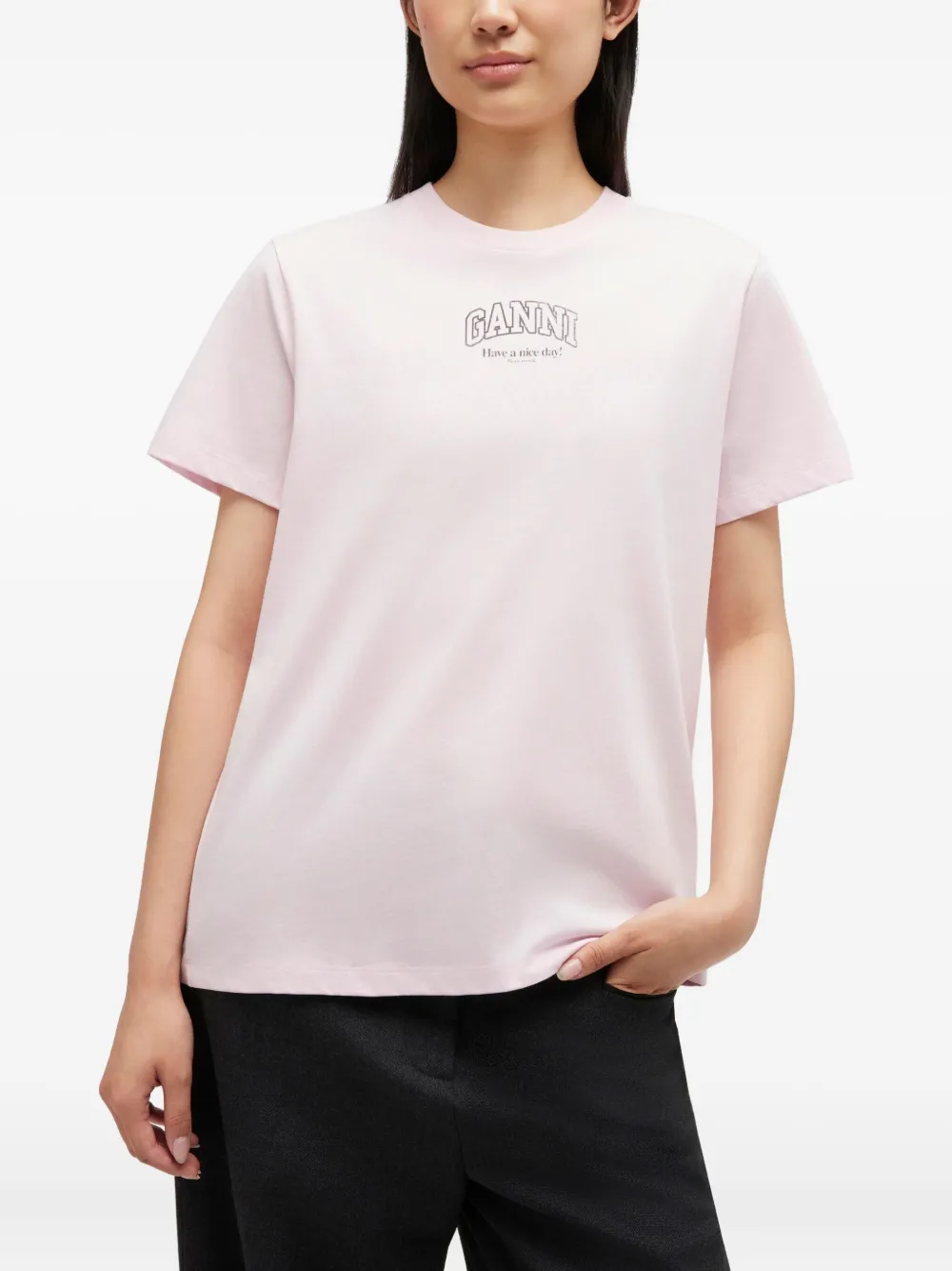 GANNI T-shirt met logo Roze