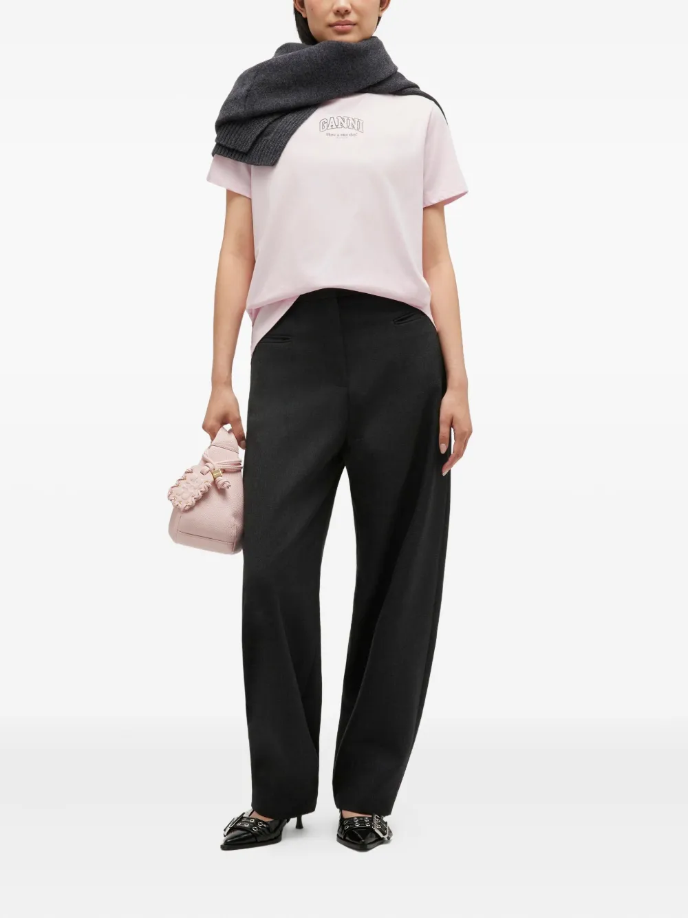 GANNI T-shirt met logo Roze