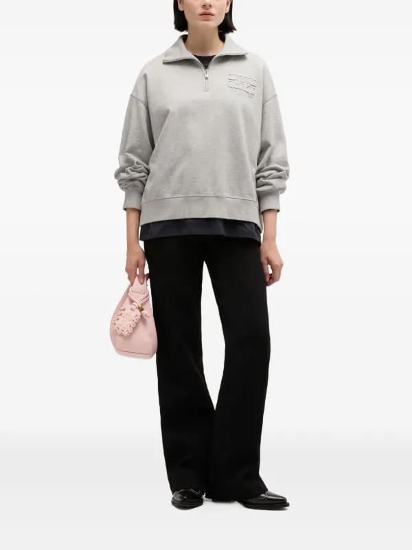GANNI Grey Half Zip Sweatshirt | Grey | FARFETCH