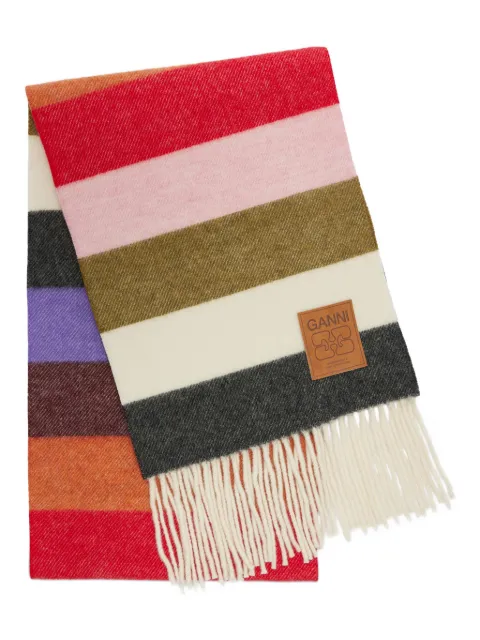 GANNI striped fringed scarf