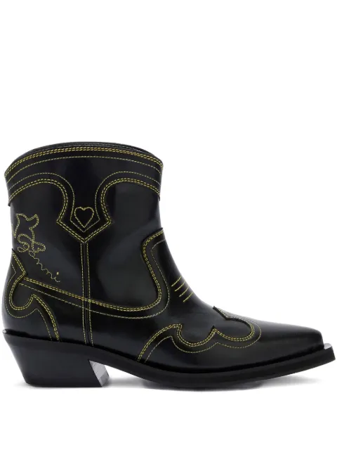 GANNI stitching pointed boots