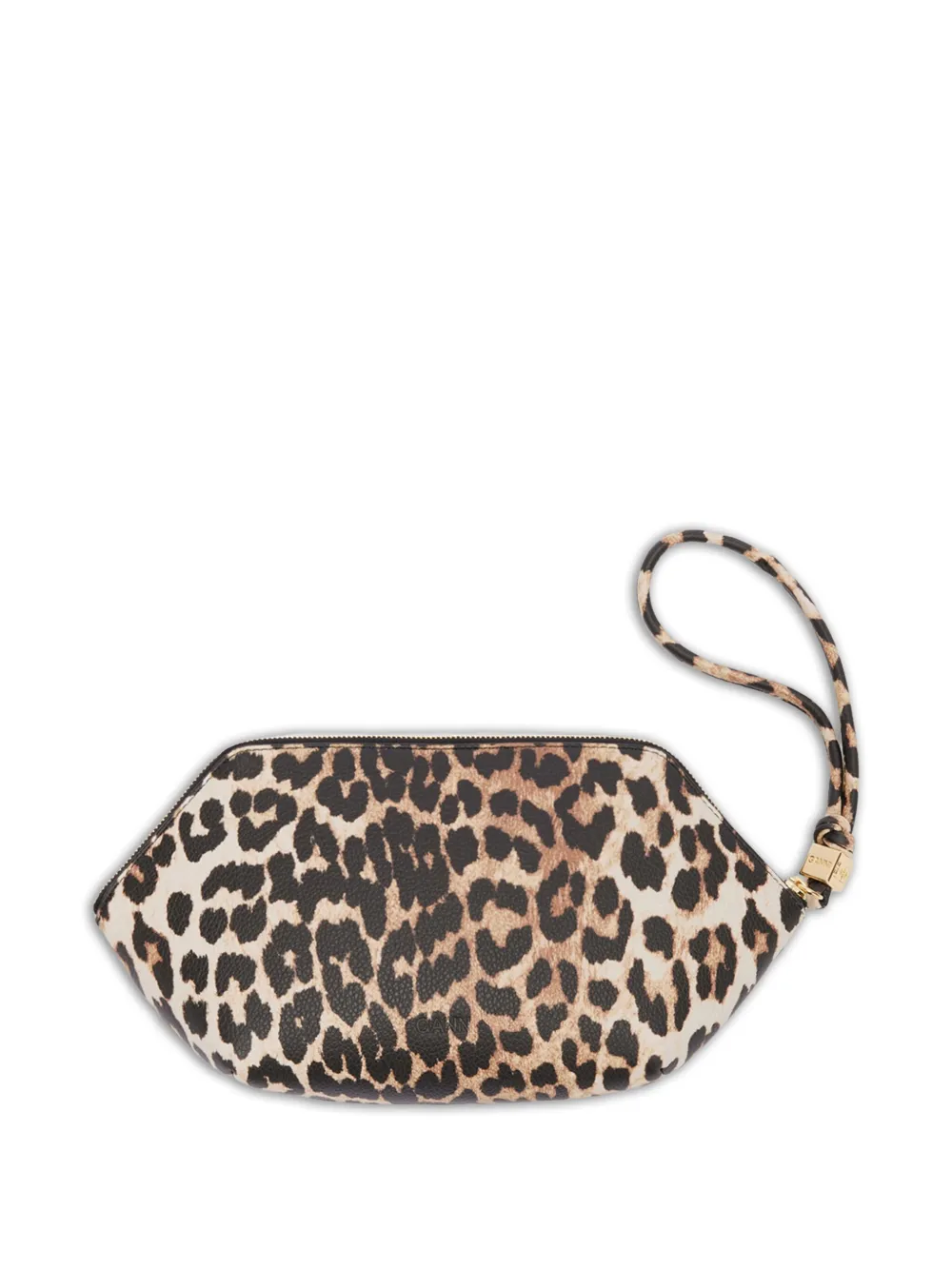 Ganni Leopard Print Wristlet Make Up Bag In Brown