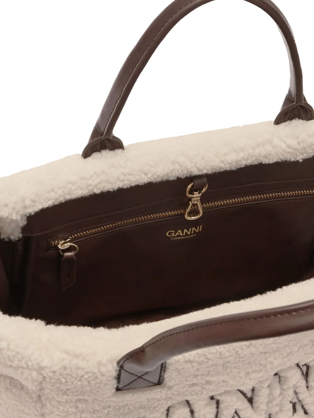 GANNI Shopper met logo Beige