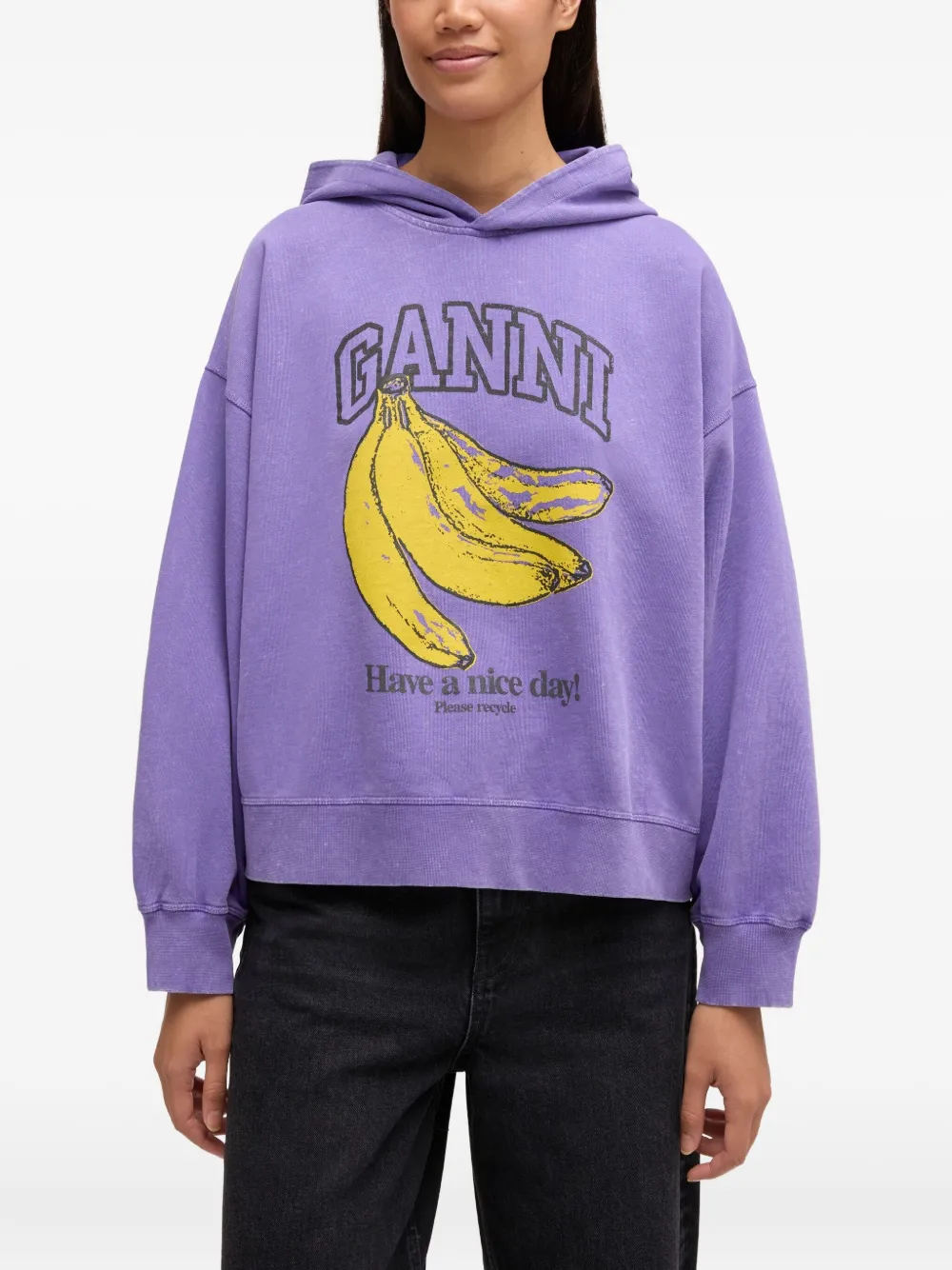 Ganni Graphic-print Hoodie In Purple