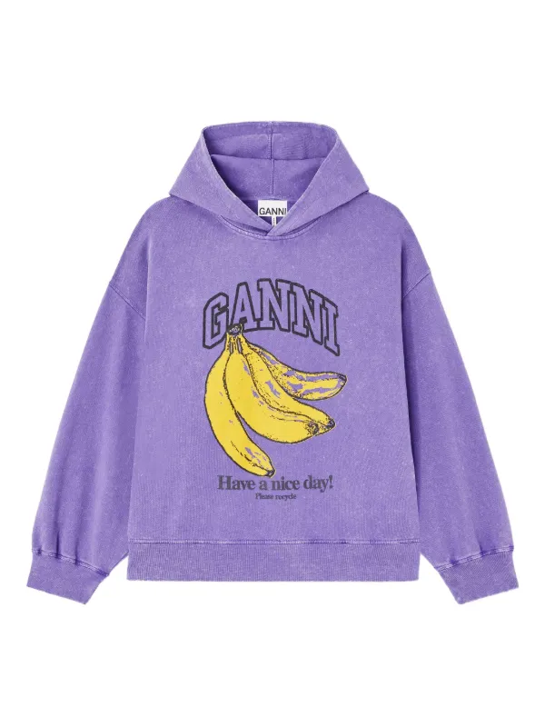 Ganni Old Effect Wash Hoodie in Purple