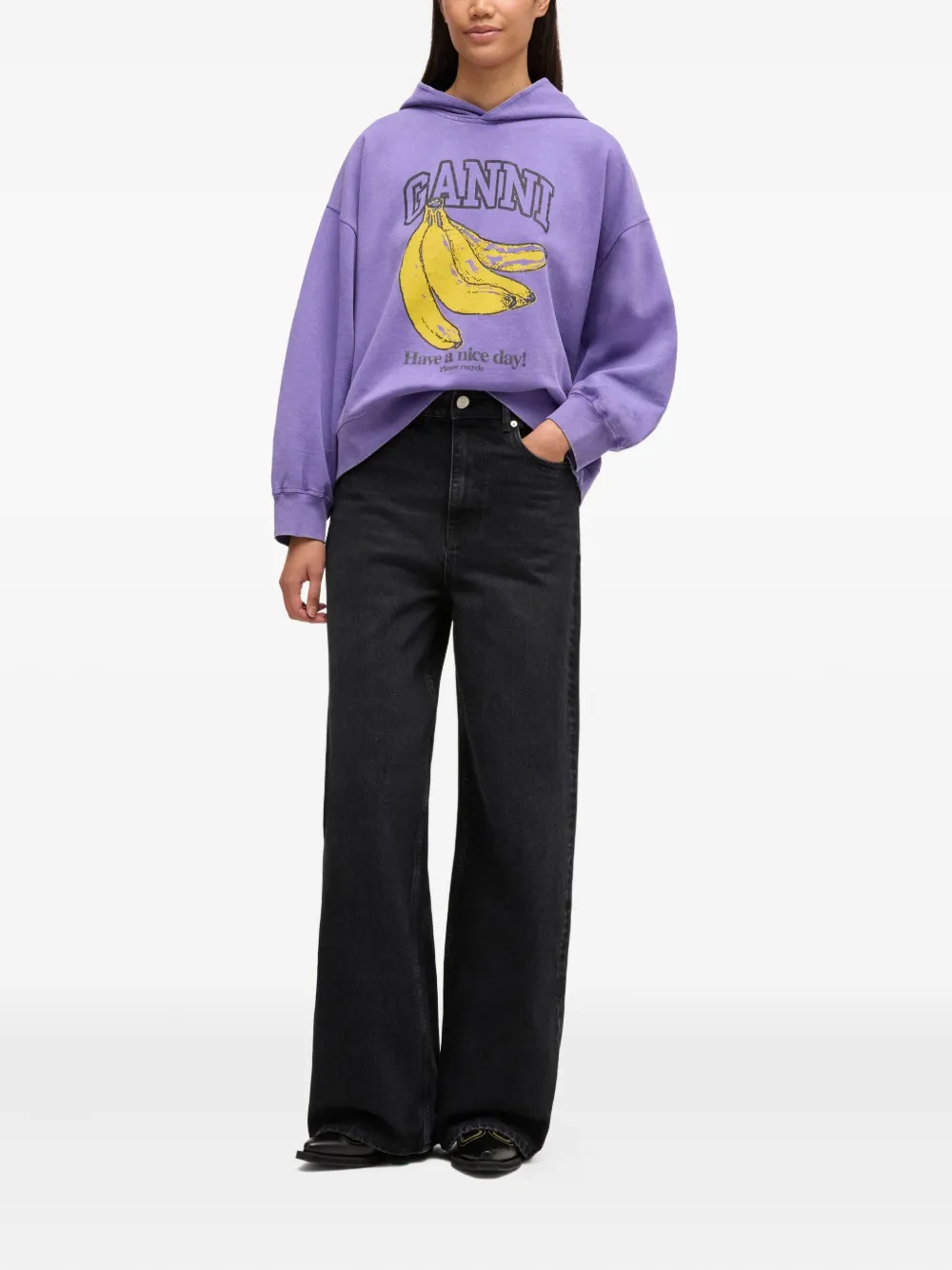 Ganni Graphic-print Hoodie In Purple