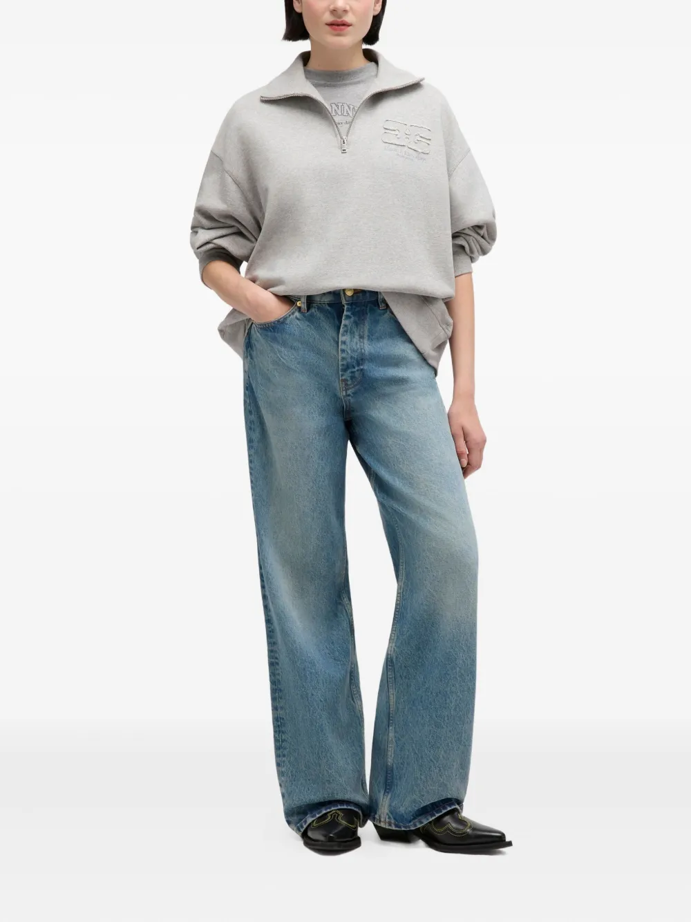 GANNI Jeans met logopatch - Blauw