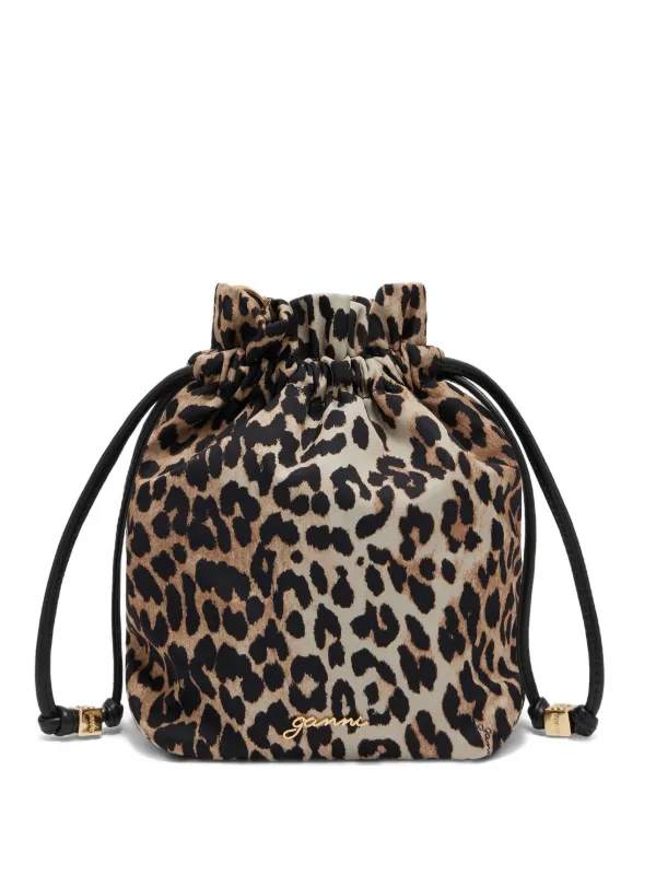 Ganni Printed Bou Bucket Pouch in Leopard in Neutrals