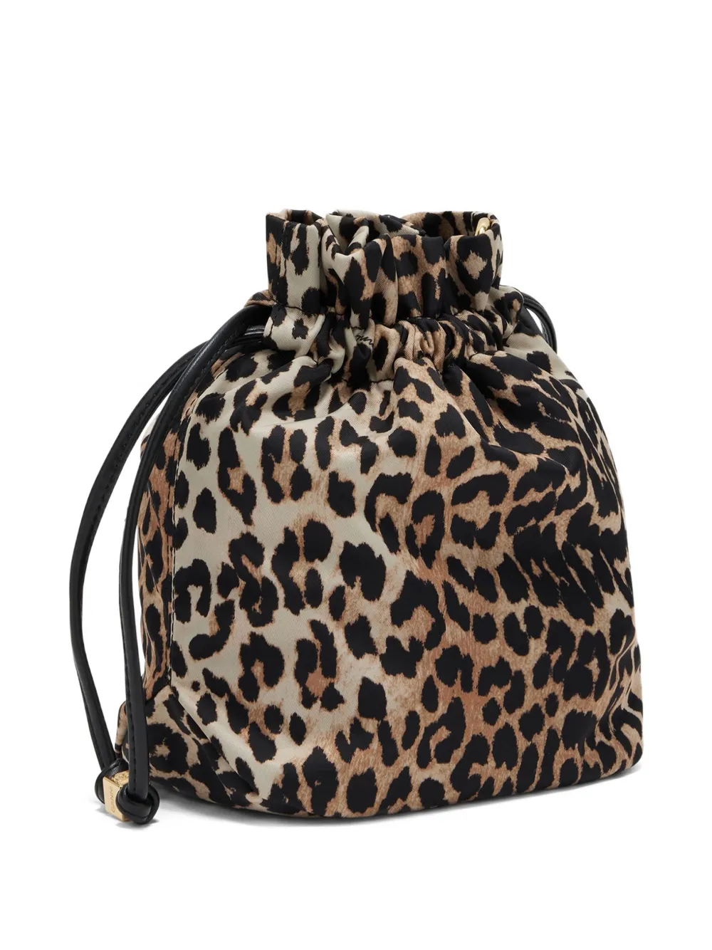 GANNI Bucket-tas met trekkoord en dierenprint Beige