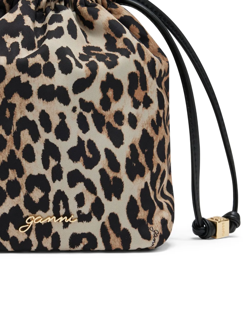 GANNI Bucket-tas met trekkoord en dierenprint Beige