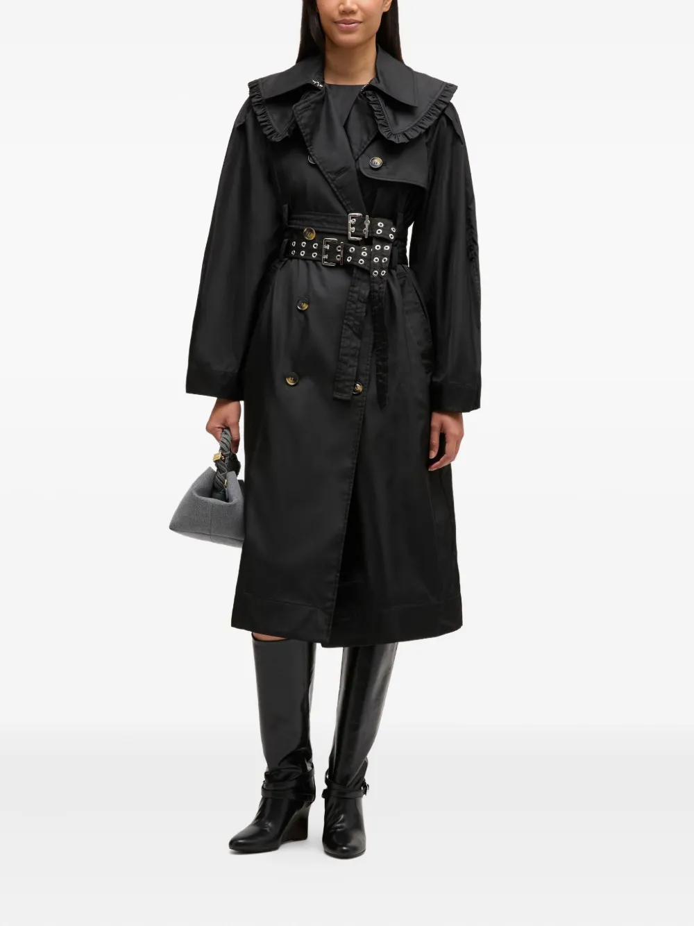  Ganni Belted Double-breasted Coat - Black 