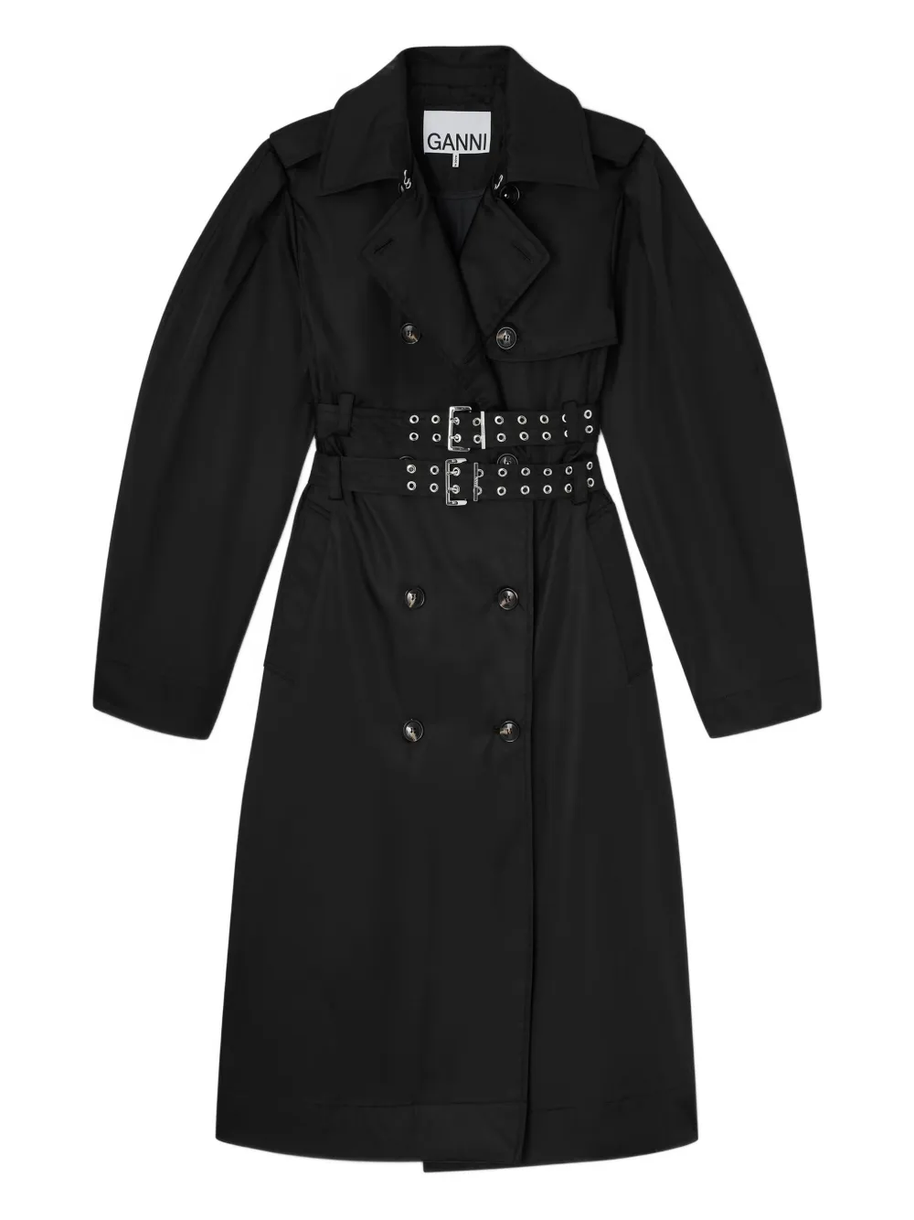 GANNI Cappotto doppiopetto con cintura - Nero