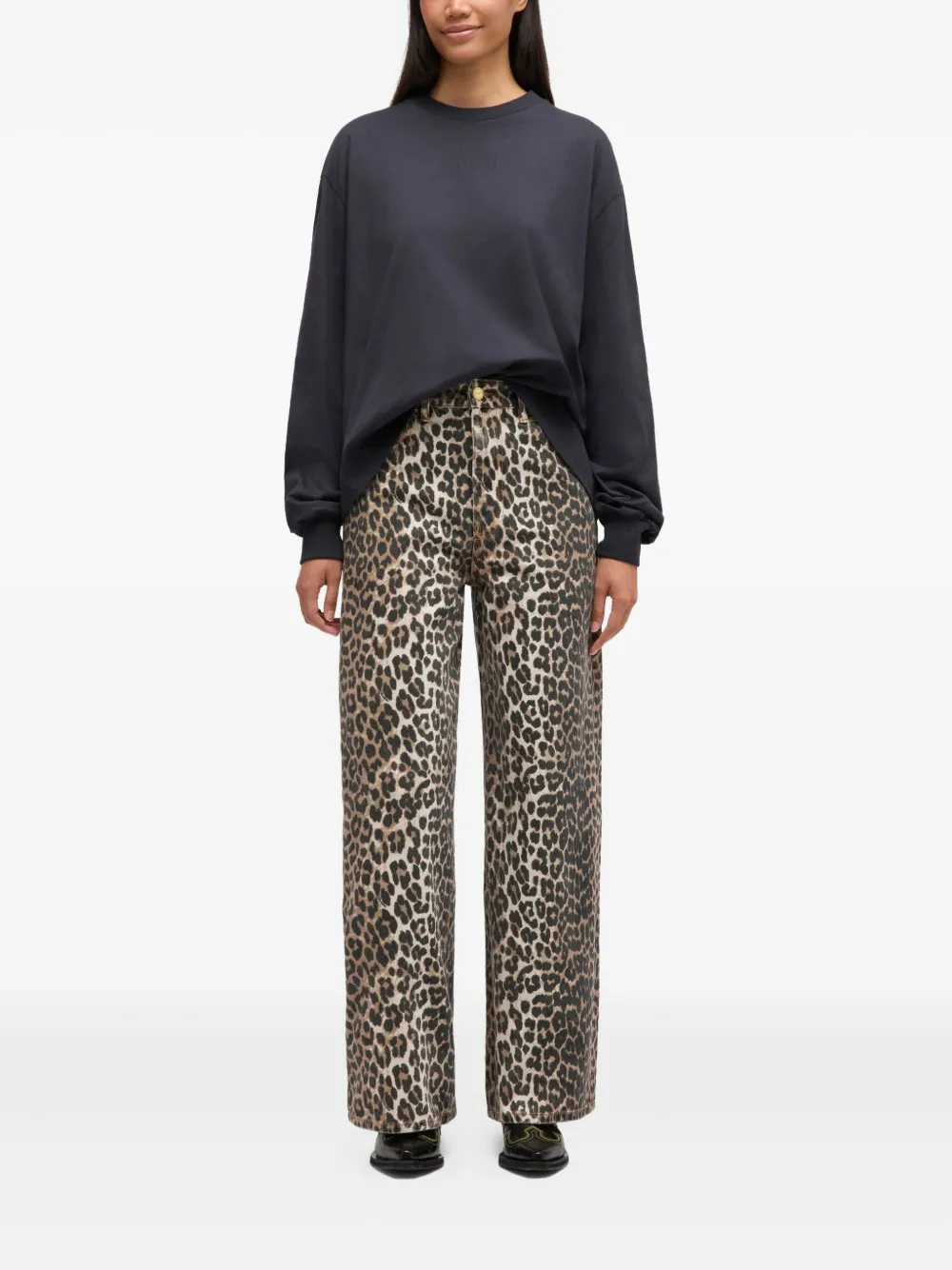 GANNI Essential Basic T-shirt met lange mouwen Grijs
