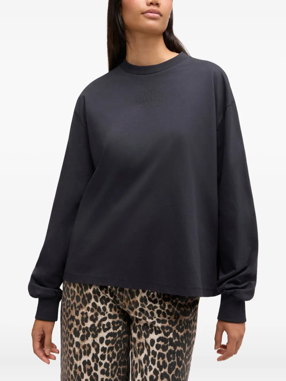 GANNI Essential Basic T-shirt met lange mouwen Grijs